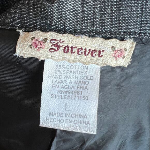 Vintage Y2K Gray Denim Zip Up Jacket 2000s Indie Sleaze Grunge Large - Picture 3 of 5
